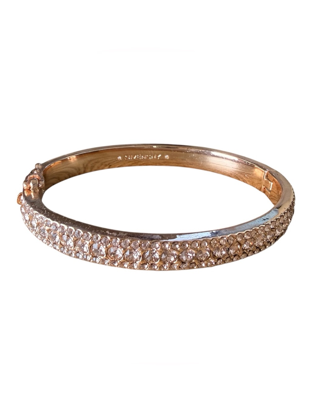 Givenchy Rose Gold-Tone Crystal Element Hinged Bangle Bracelet Multi-Row Pavé